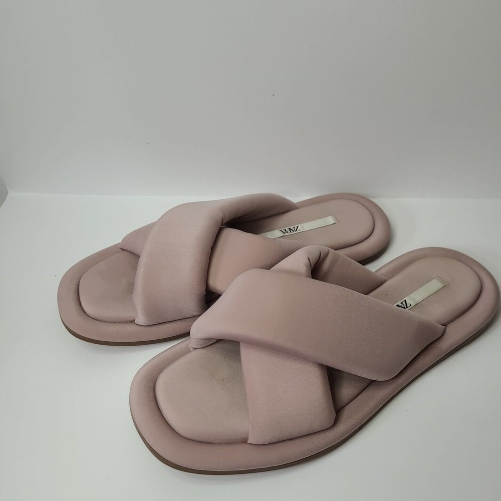 Zara Women's Padded Quilted Flip Flops Sandals Pink Size 38/ US 8